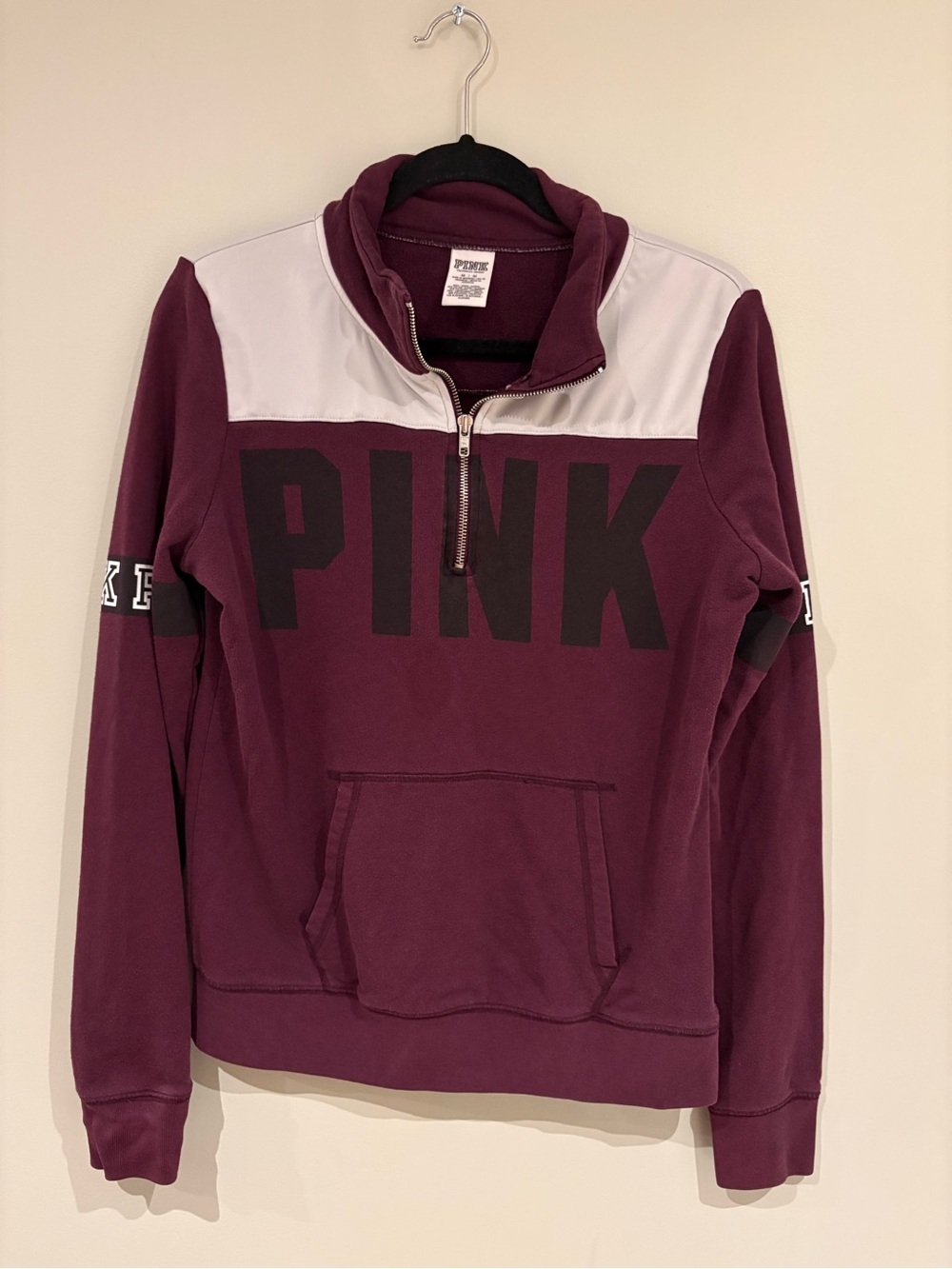 PINK Victoria's Secret Plum and Light Gray Half-Zip Pullover